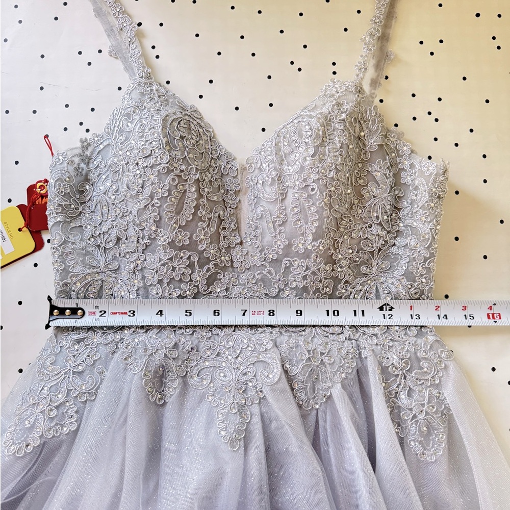 🩶 May Queen 🩶Gray Silver Embellished A-line Sleeveless Cocktail Dress Homecoming - Picture 12 of 16
